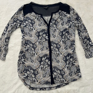 Lucky Brand Women Small Paisley Open Front Cardigan Lightweight Casual Layer LS